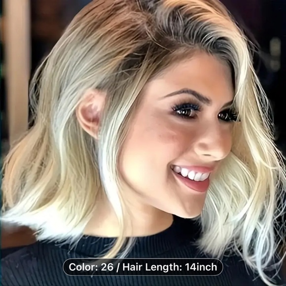 14-Inch Golden Curly Wig with Light Brown to Blonde Highlights - Natural - Picture 3 of 4